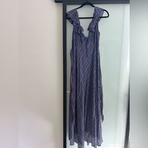 Doen Blue Plaid Maxi Dress with Pink & Orange Accents